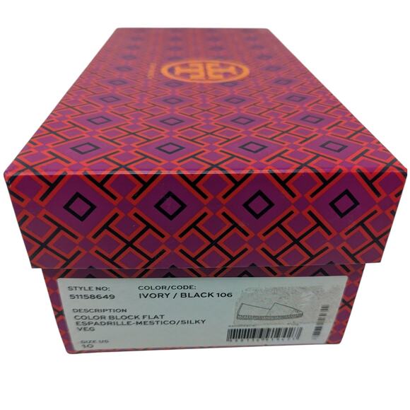 Tory Burch Colorblock Leather Espadrilles White Black Cap Toe Flats Size 10 - Picture 8 of 9